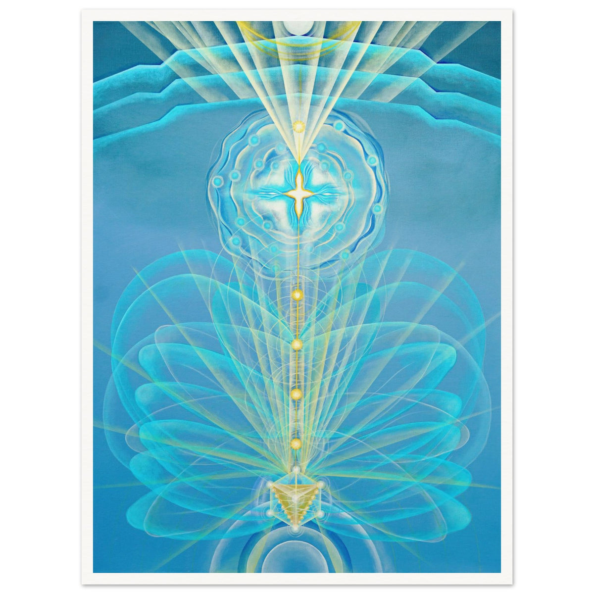 TENIZ fine art print by Aigana Gali — blue and gold radiating composition evoking depth and enlightenment