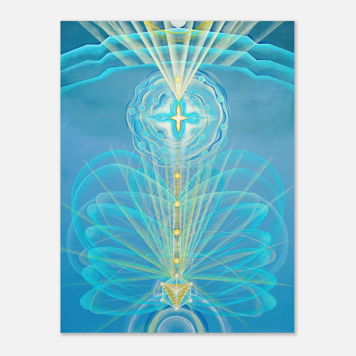 TENIZ fine art print by Aigana Gali — blue and gold radiating composition evoking depth and enlightenment
