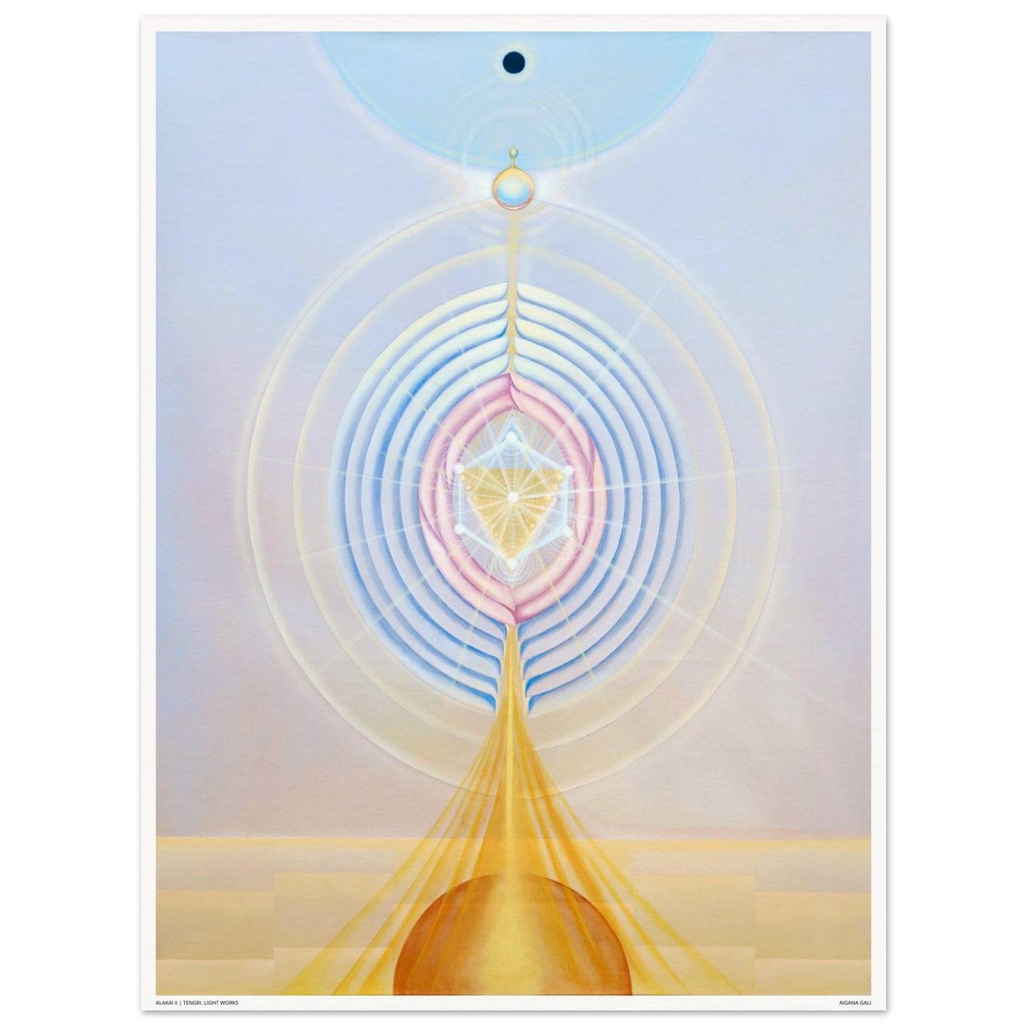 ALAKAI II fine art print by Aigana Gali — pale blue, pink, and gold concentric composition