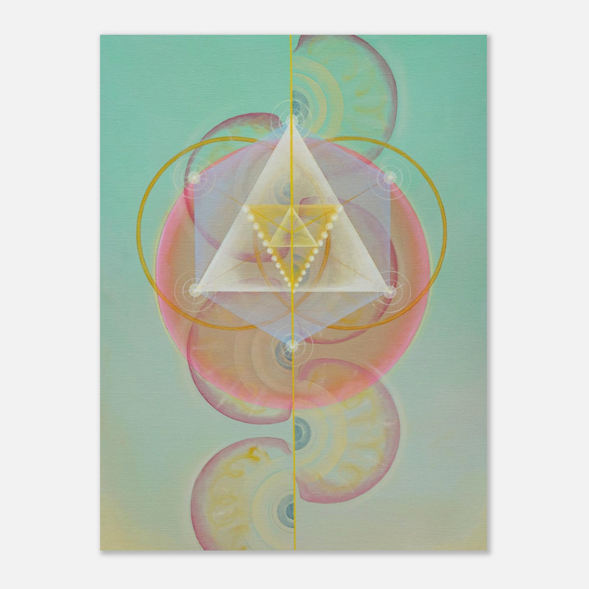 ORNEK II fine art print by Aigana Gali — seafoam green, pink, and gold geometric composition