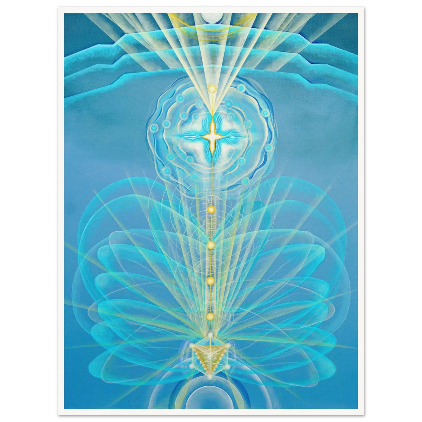 TENIZ fine art print by Aigana Gali — blue and gold radiating composition evoking depth and enlightenment