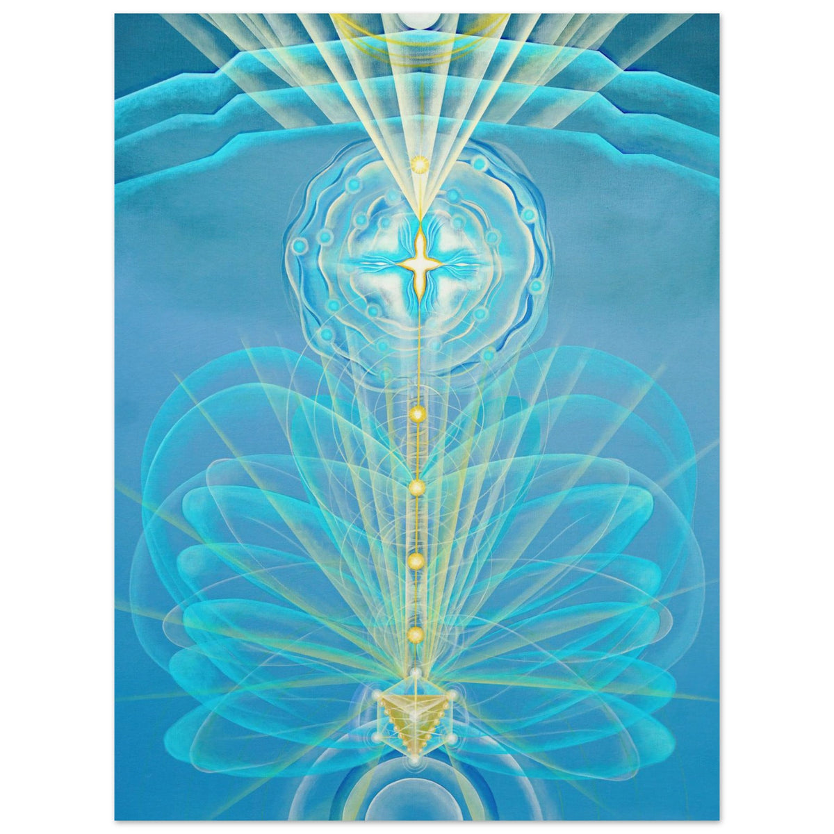 TENIZ fine art print by Aigana Gali — blue and gold radiating composition evoking depth and enlightenment