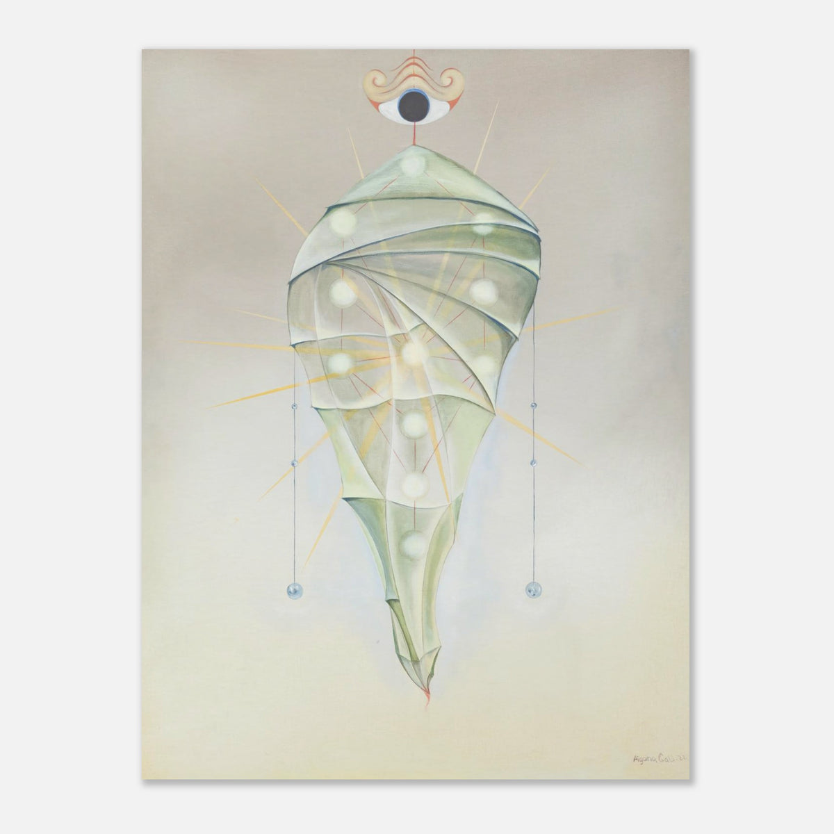 YURT fine art print by Aigana Gali — sage green and pale grey spiral composition evoking a nomadic dwelling