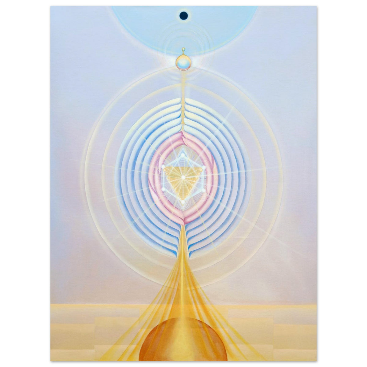 ALAKAI II fine art print by Aigana Gali — pale blue, pink, and gold concentric composition