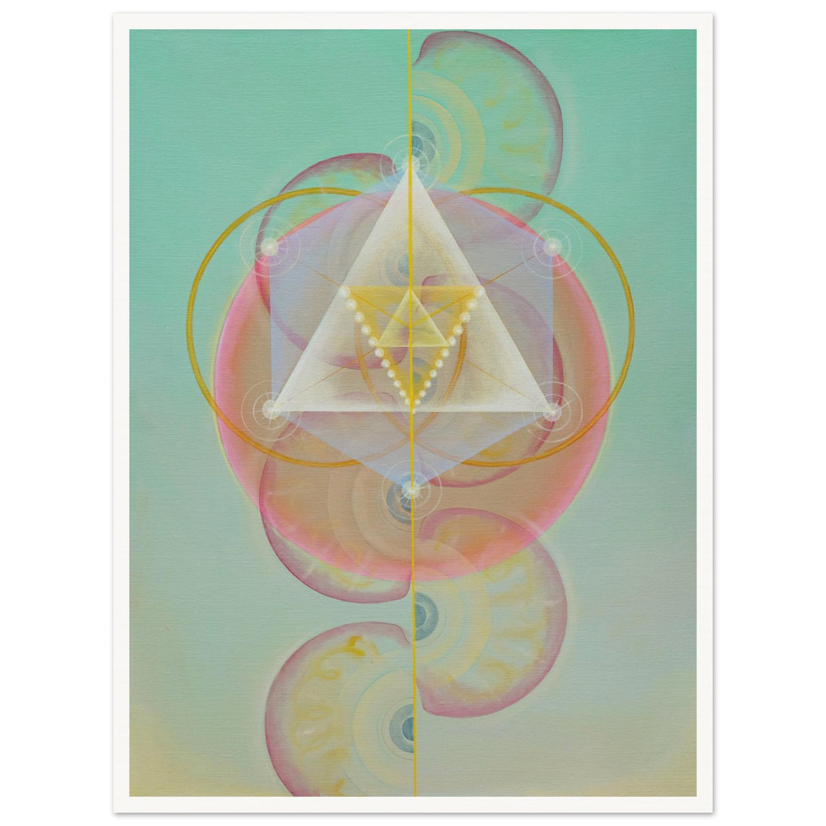 ORNEK II fine art print by Aigana Gali — seafoam green, pink, and gold geometric composition