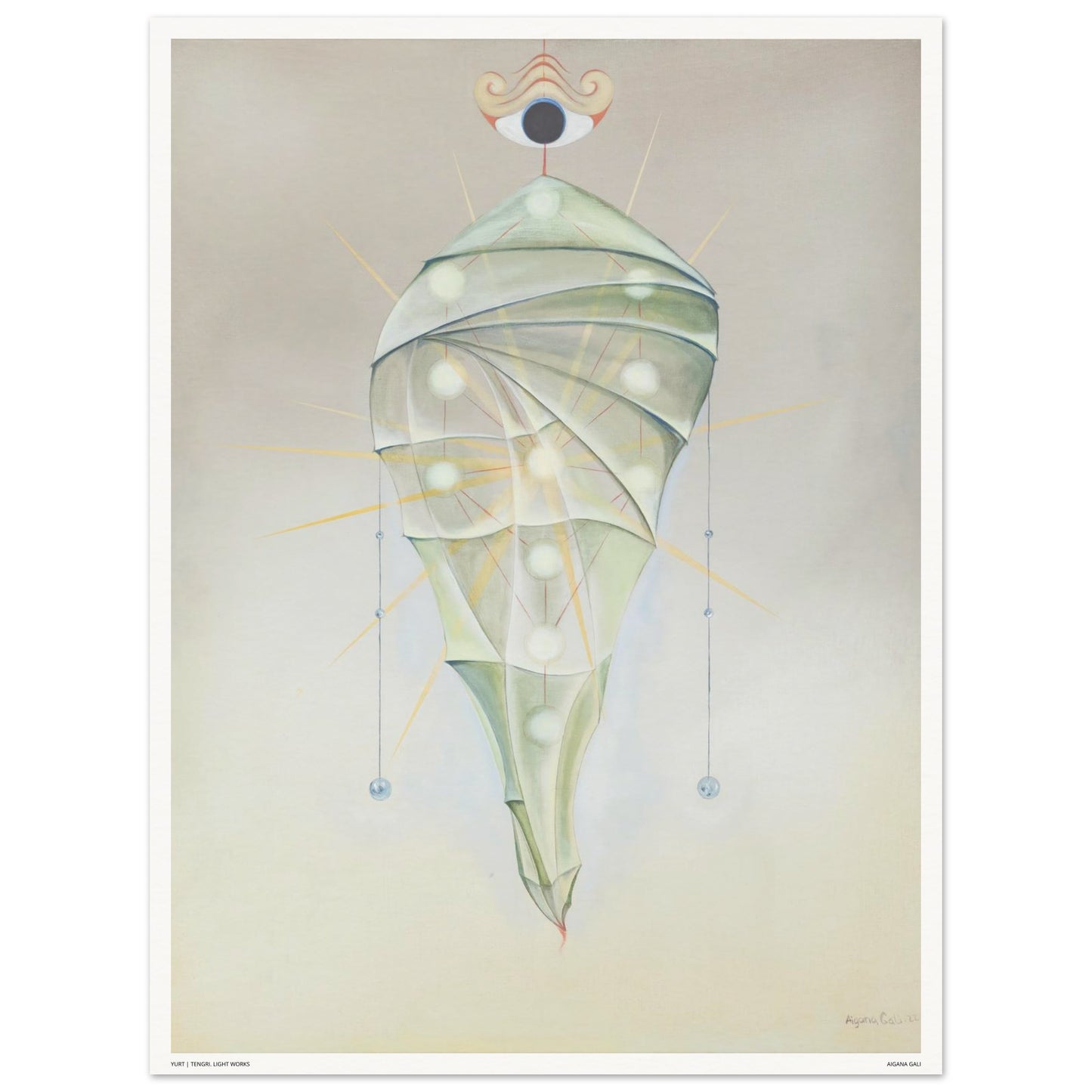 YURT fine art print by Aigana Gali — sage green and pale grey spiral composition evoking a nomadic dwelling