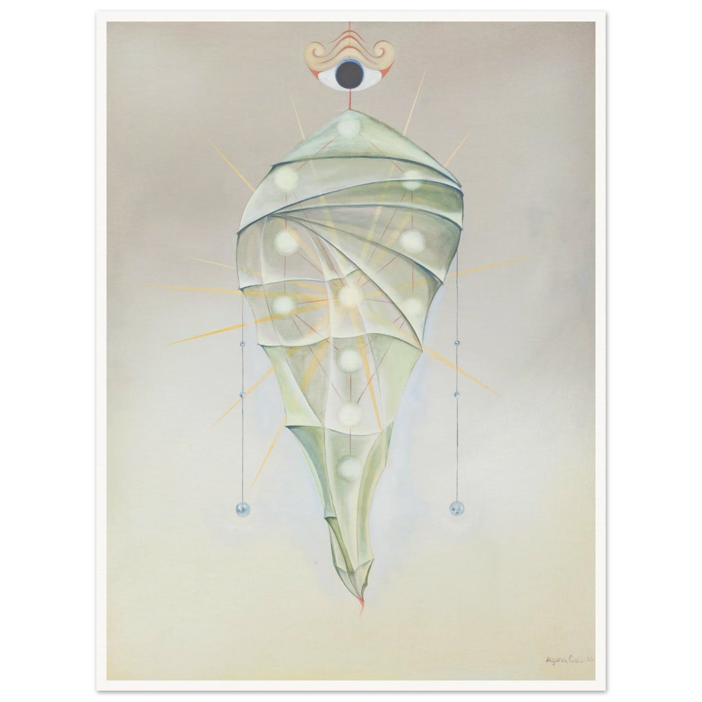 YURT fine art print by Aigana Gali — sage green and pale grey spiral composition evoking a nomadic dwelling