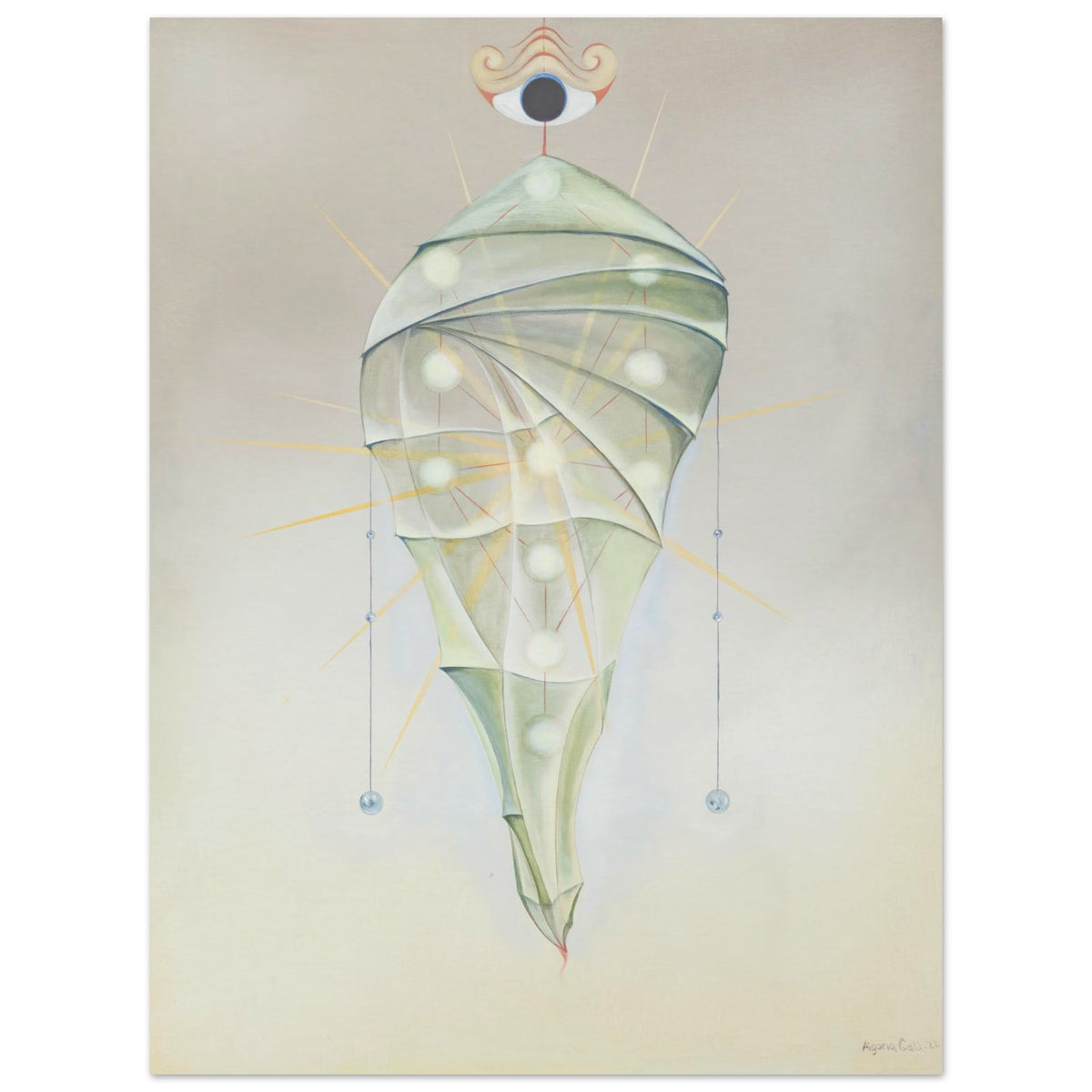 YURT fine art print by Aigana Gali — sage green and pale grey spiral composition evoking a nomadic dwelling