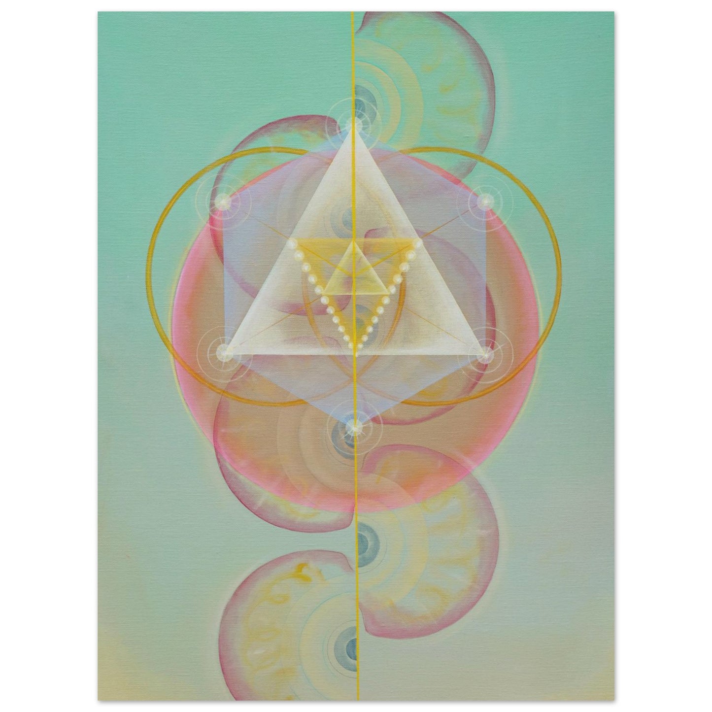 ORNEK II fine art print by Aigana Gali — seafoam green, pink, and gold geometric composition