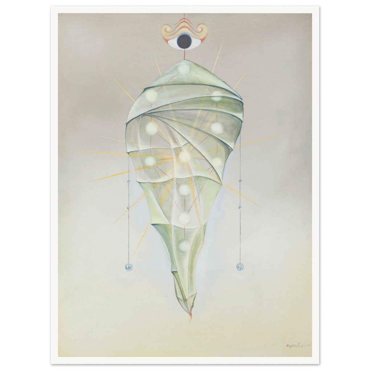 YURT fine art print by Aigana Gali — sage green and pale grey spiral composition evoking a nomadic dwelling