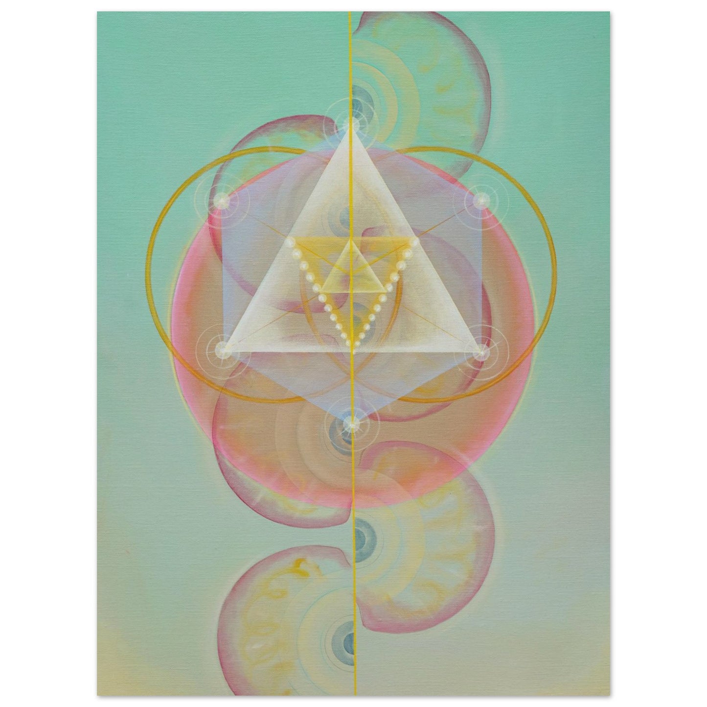 ORNEK II fine art print by Aigana Gali — seafoam green, pink, and gold geometric composition
