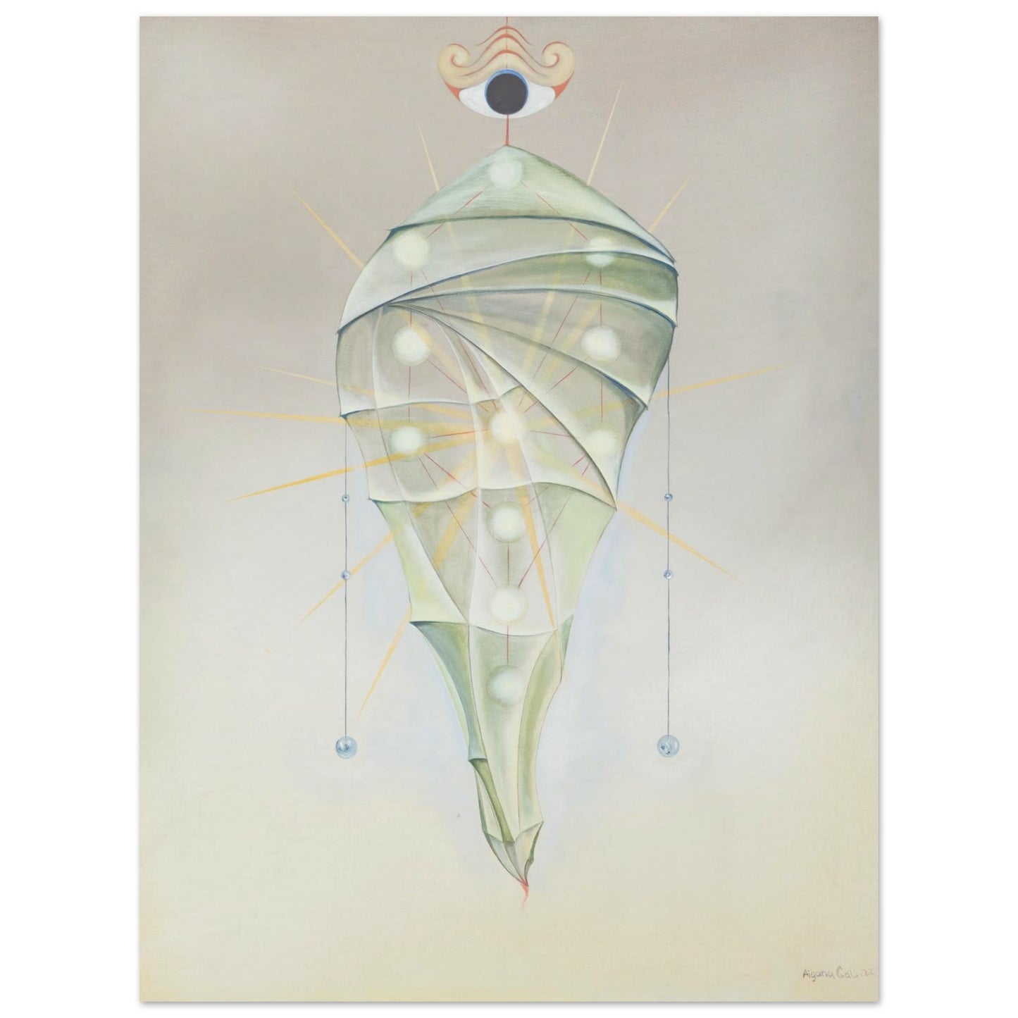 YURT fine art print by Aigana Gali — sage green and pale grey spiral composition evoking a nomadic dwelling